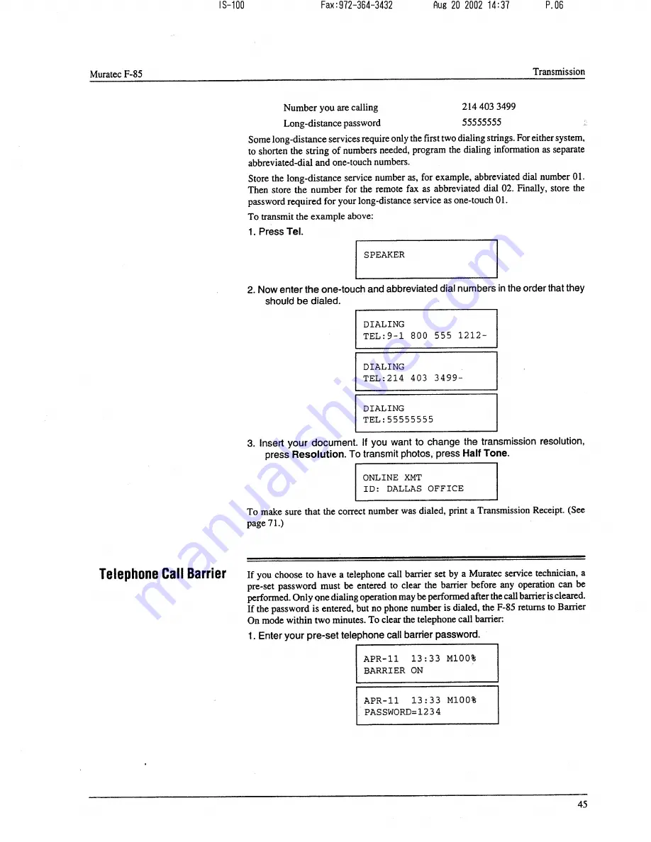 Muratec F-85 Operating Instructions Manual Download Page 46