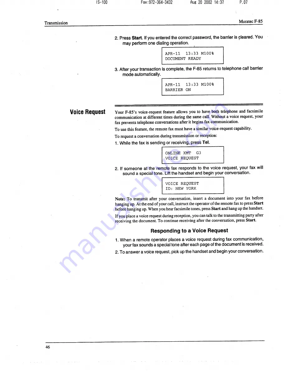 Muratec F-85 Operating Instructions Manual Download Page 47