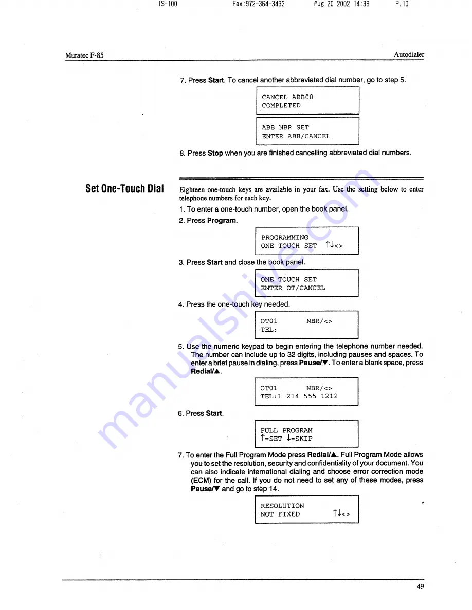 Muratec F-85 Operating Instructions Manual Download Page 50