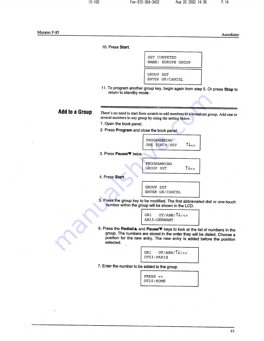 Muratec F-85 Operating Instructions Manual Download Page 54