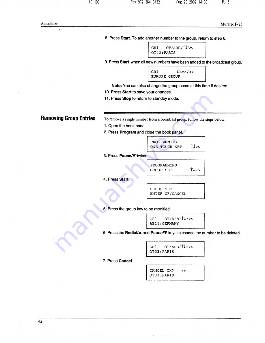 Muratec F-85 Operating Instructions Manual Download Page 55