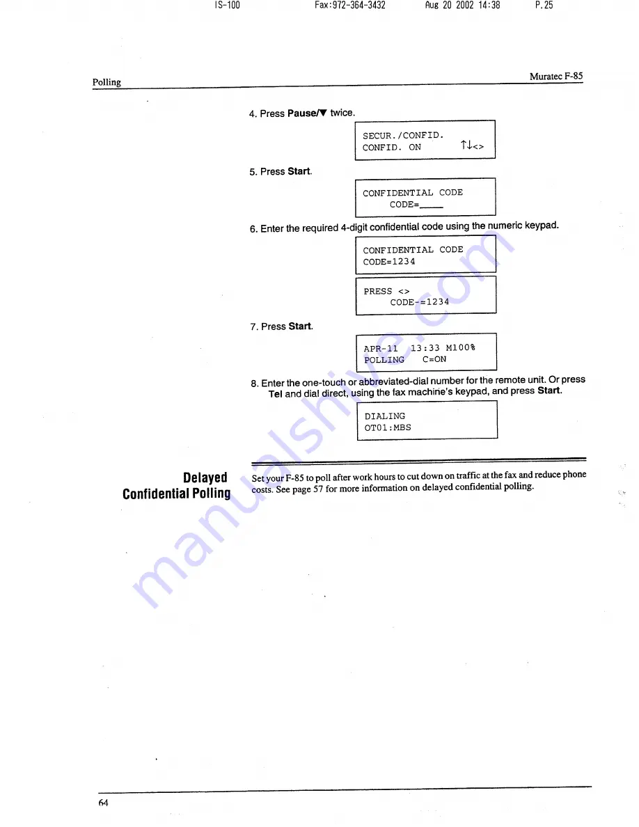 Muratec F-85 Operating Instructions Manual Download Page 65