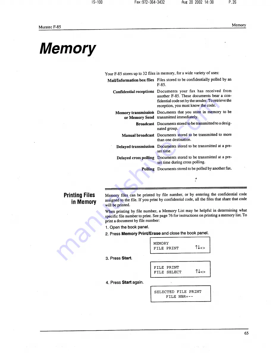 Muratec F-85 Operating Instructions Manual Download Page 66