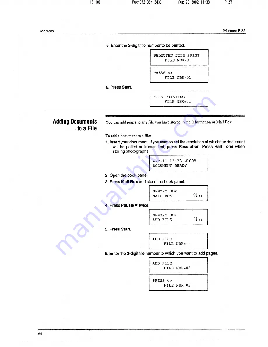 Muratec F-85 Operating Instructions Manual Download Page 67