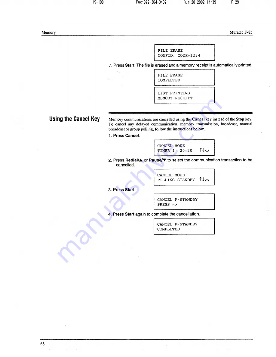 Muratec F-85 Operating Instructions Manual Download Page 69