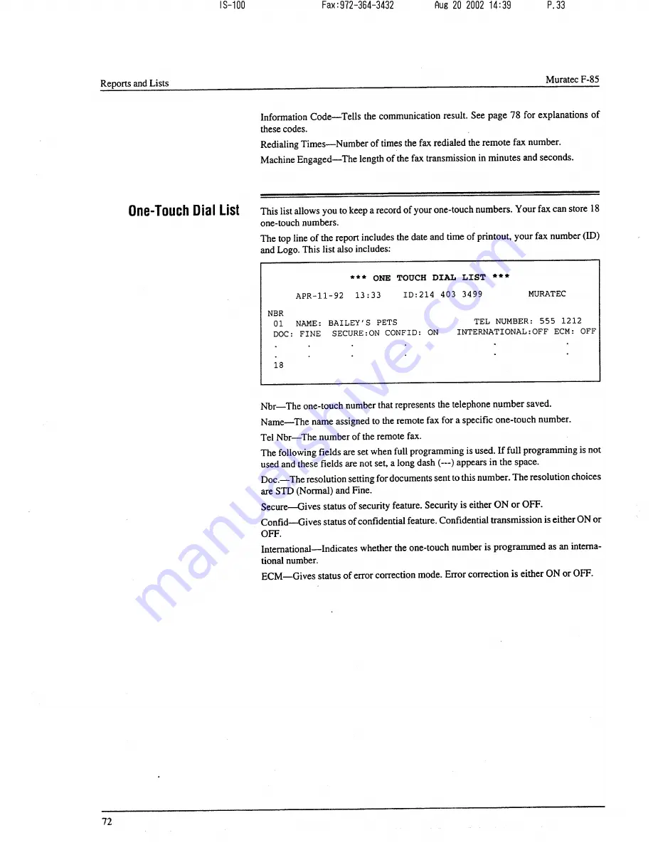 Muratec F-85 Operating Instructions Manual Download Page 73