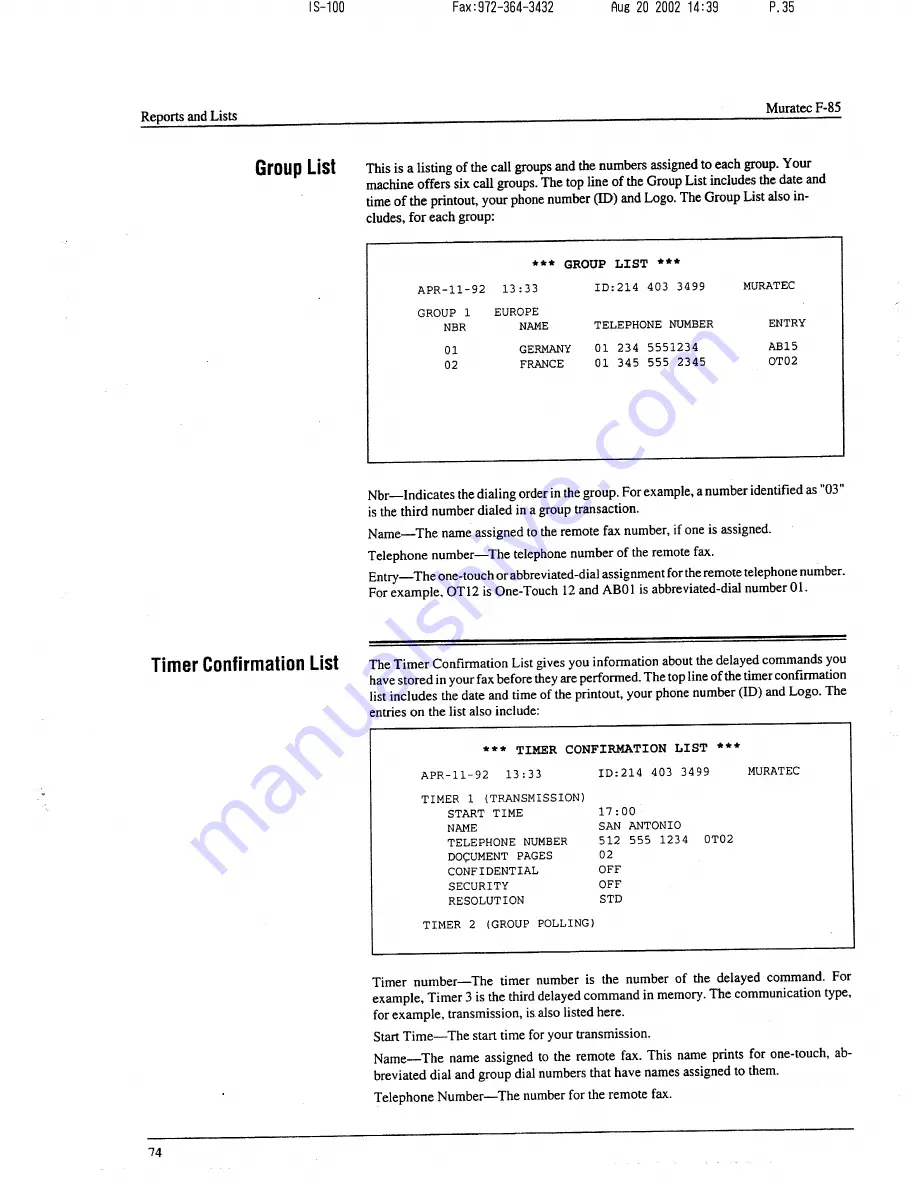 Muratec F-85 Operating Instructions Manual Download Page 75