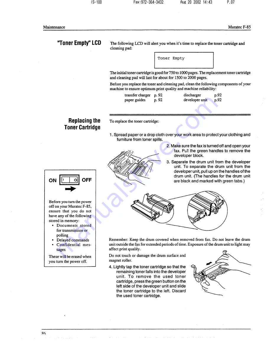 Muratec F-85 Operating Instructions Manual Download Page 87