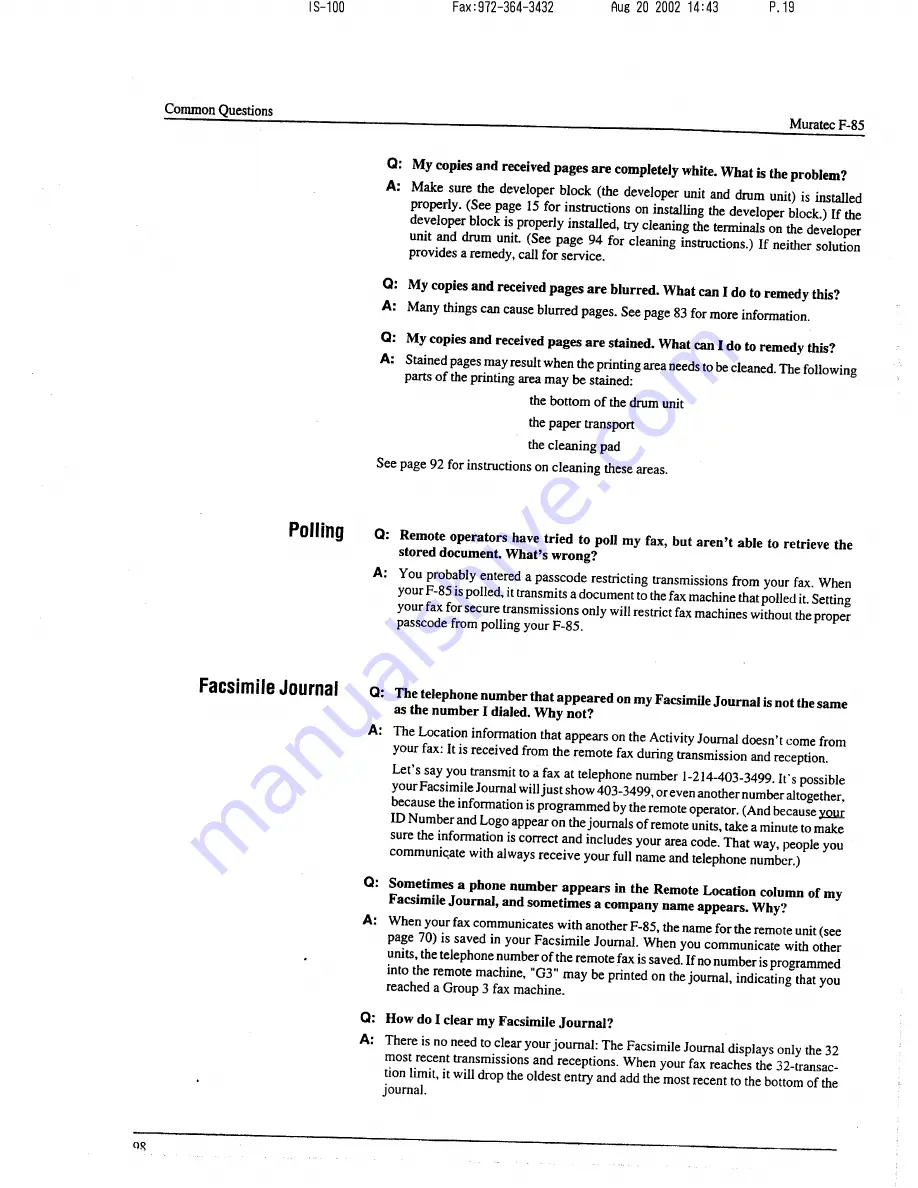 Muratec F-85 Operating Instructions Manual Download Page 99