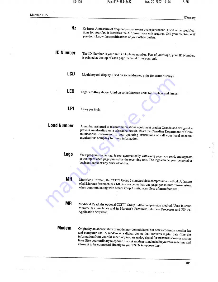 Muratec F-85 Operating Instructions Manual Download Page 106