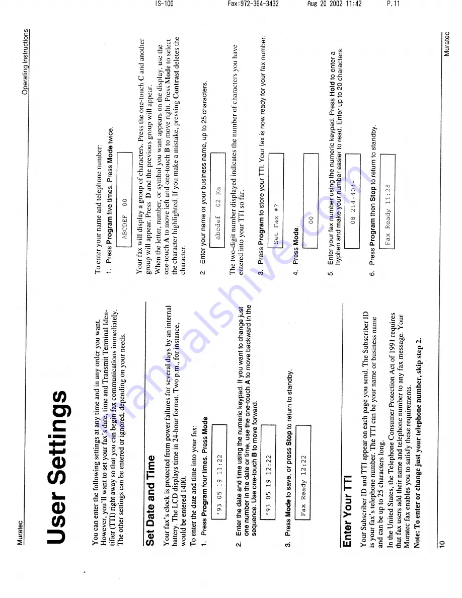 Muratec M-1220 Operating Instructions Manual Download Page 11