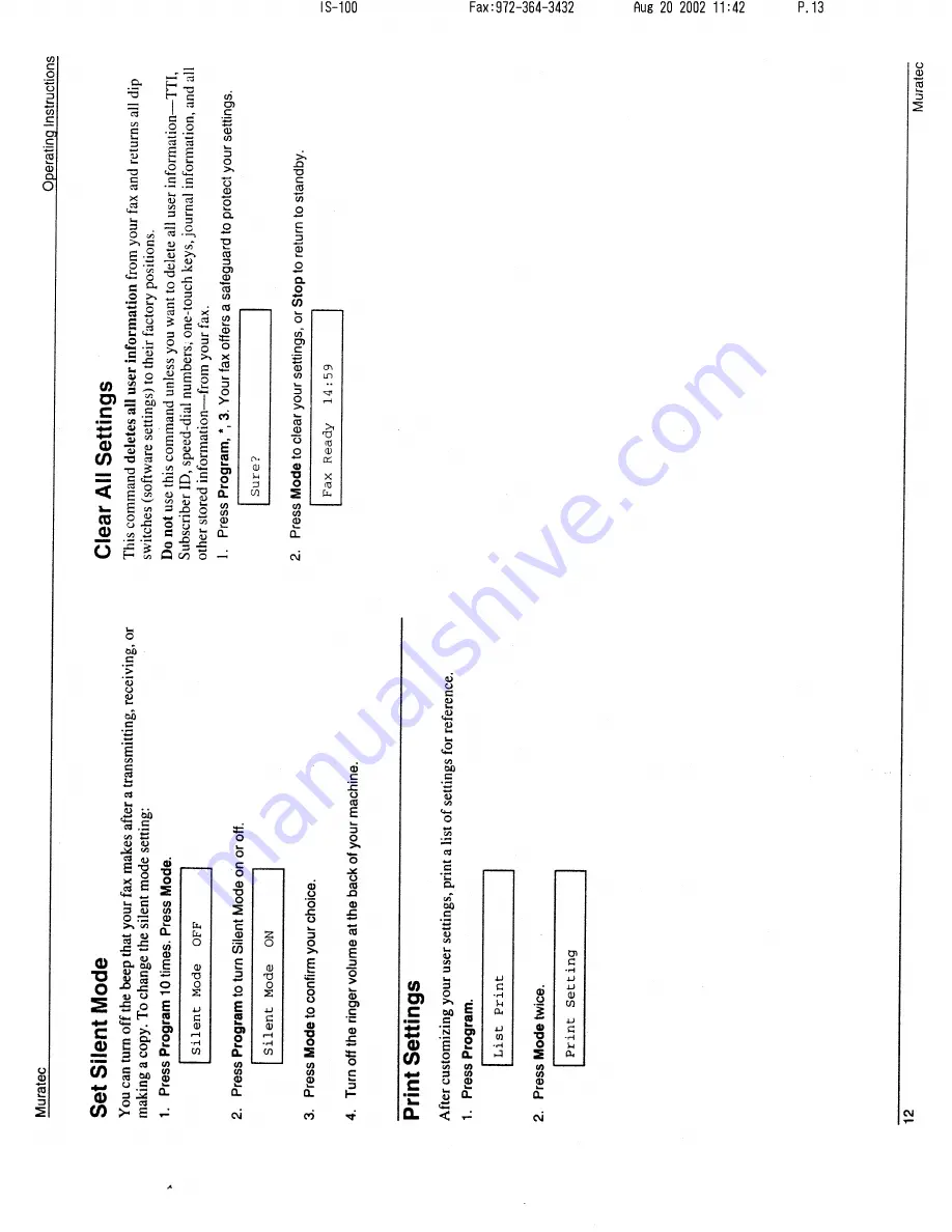 Muratec M-1220 Operating Instructions Manual Download Page 13