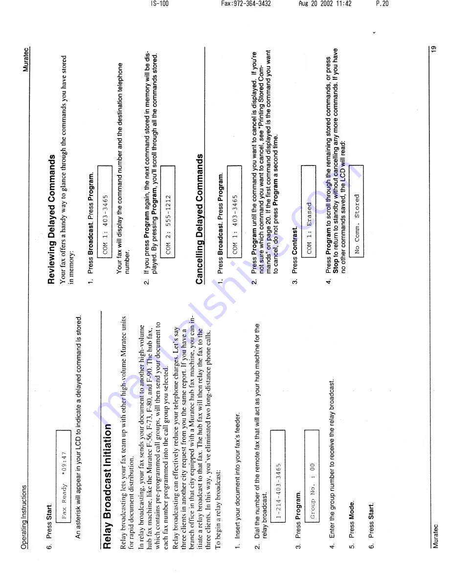 Muratec M-1220 Operating Instructions Manual Download Page 20