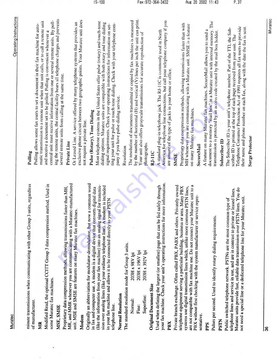 Muratec M-1220 Operating Instructions Manual Download Page 37