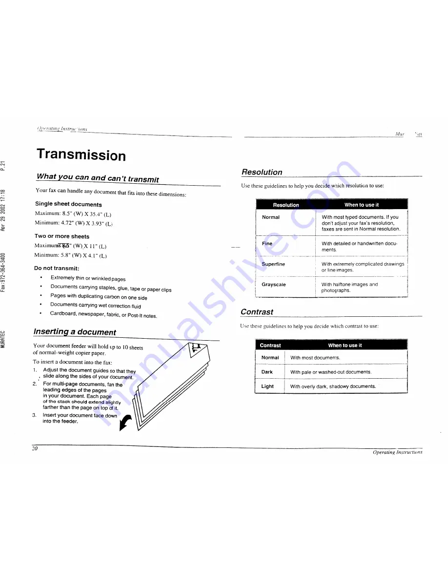 Muratec M-2500 Operating Instructions Manual Download Page 21