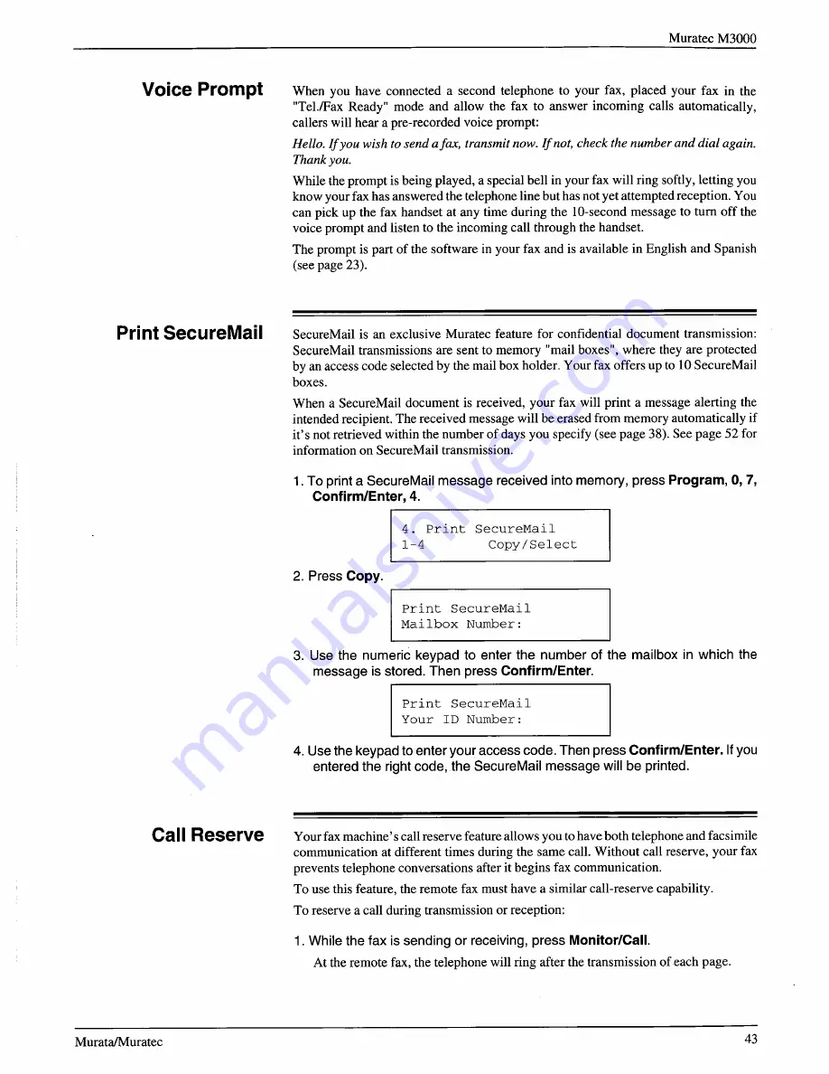 Muratec M-3000 Operating Instructions Manual Download Page 41