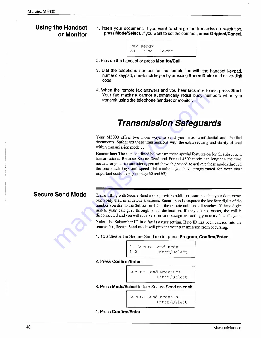 Muratec M-3000 Operating Instructions Manual Download Page 46