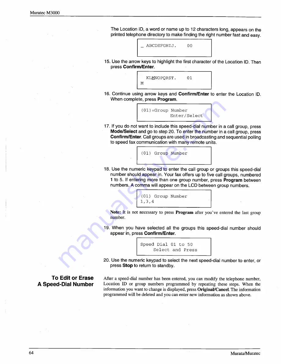 Muratec M-3000 Operating Instructions Manual Download Page 62