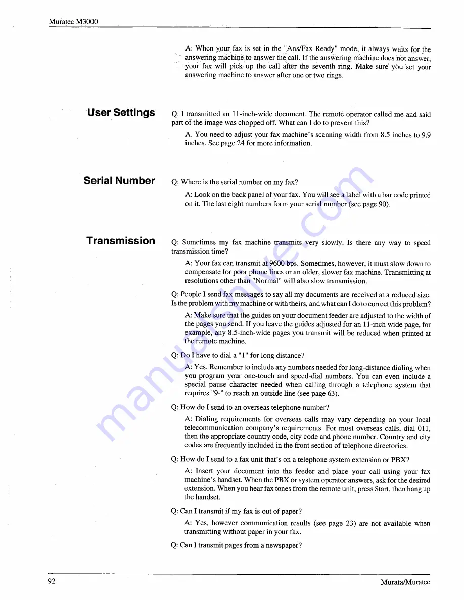 Muratec M-3000 Operating Instructions Manual Download Page 88