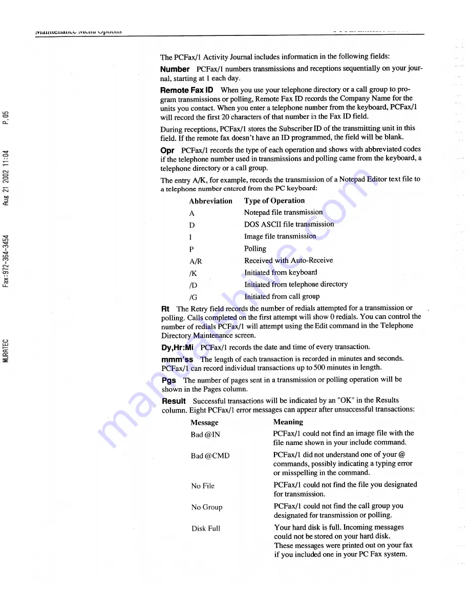 Muratec PCFAX1 Скачать руководство пользователя страница 49