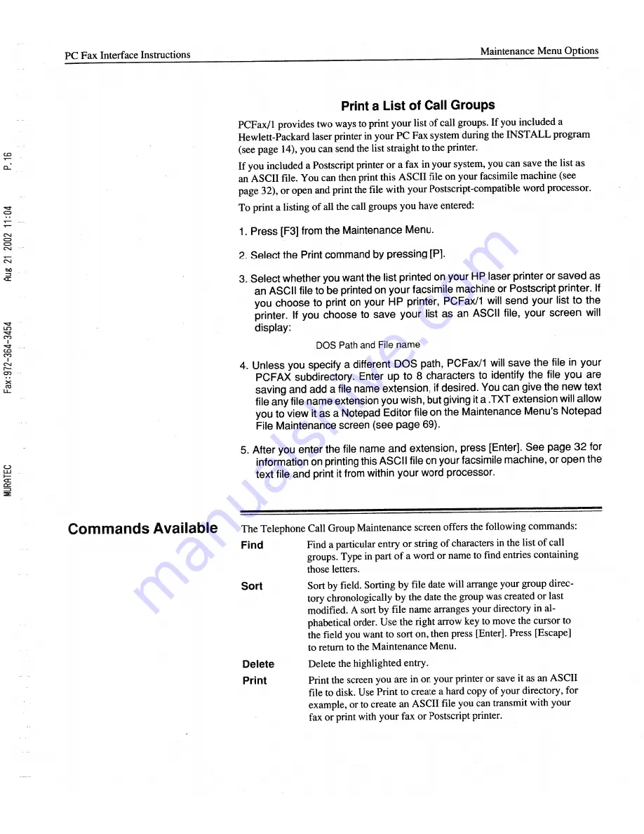 Muratec PCFAX1 Operating Instructions Manual Download Page 60