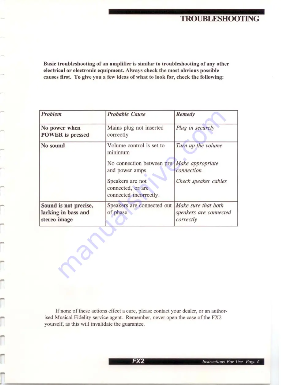 Musical Fidelity FX2 Installation Manual Download Page 7