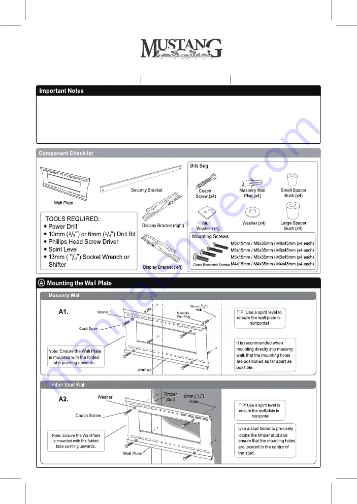 Mustang MV-TILT2B Installation Instructions Manual Download Page 1