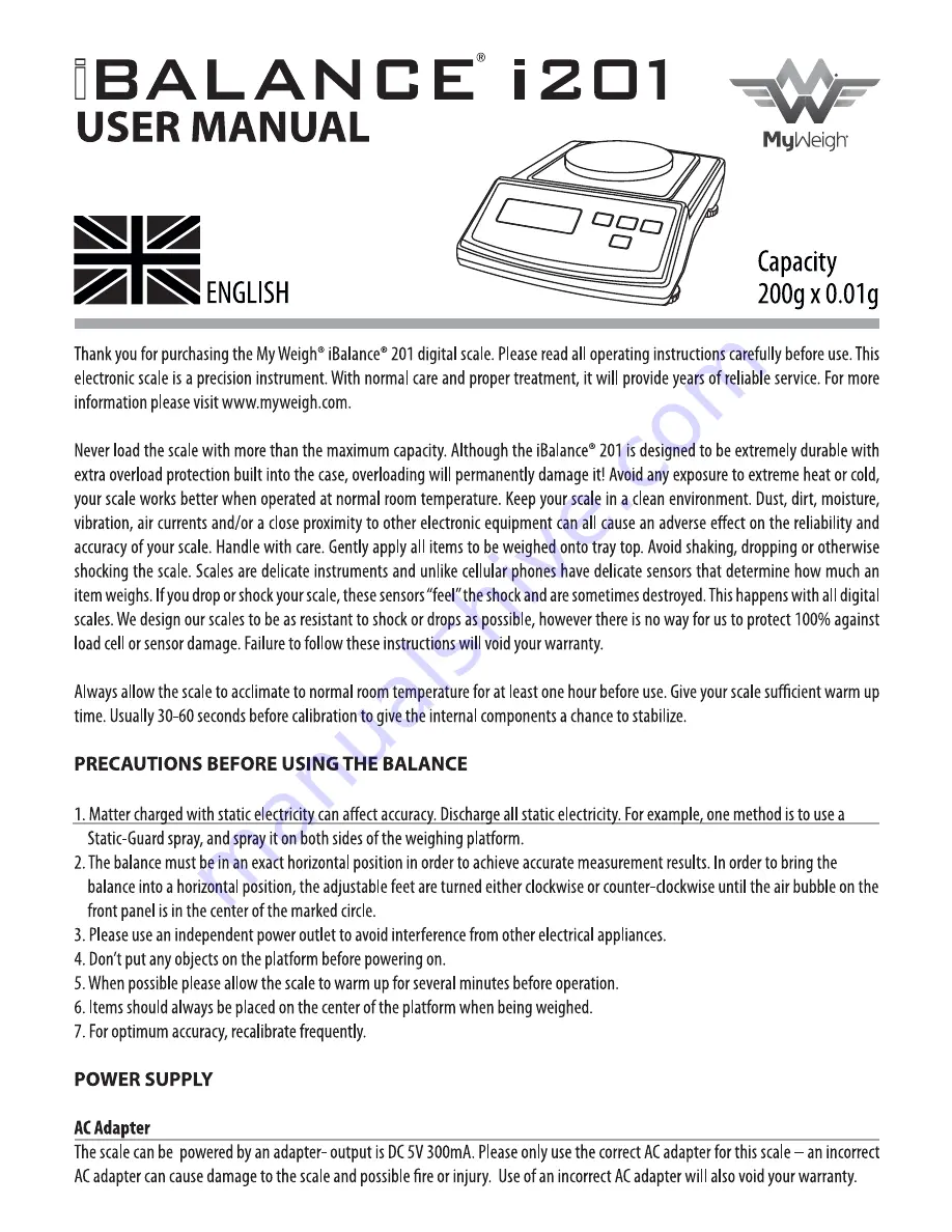 MyWeigh iBalance i201 User Manual Download Page 2