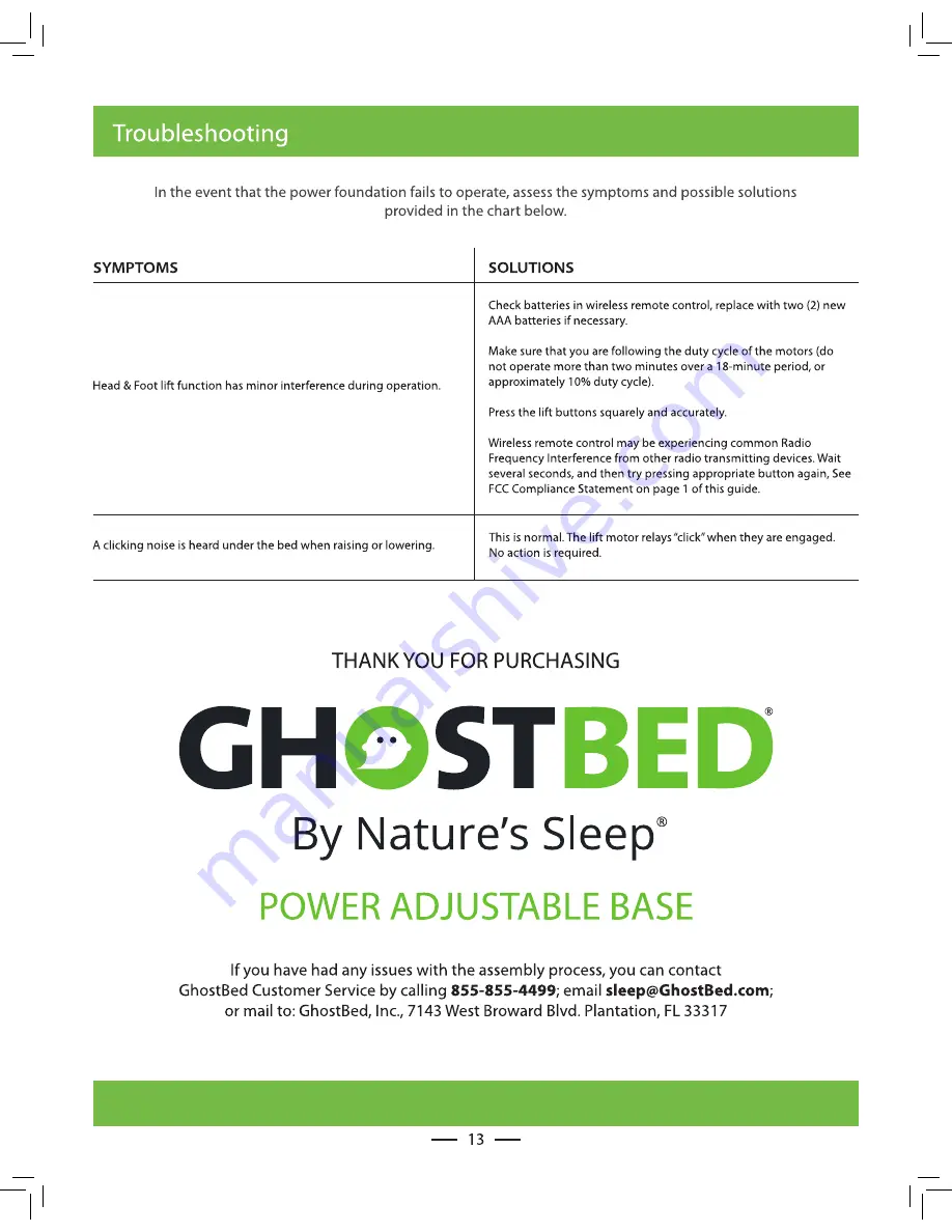 Nature's Sleep GHOSTBED POWER ADJUSTABLE BASE Owner'S Manual Download Page 15