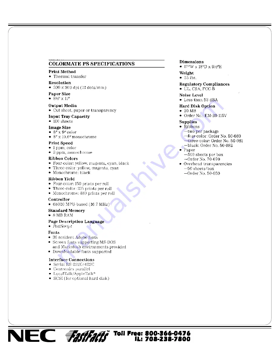 NEC Colormate 190 Specification Download Page 1