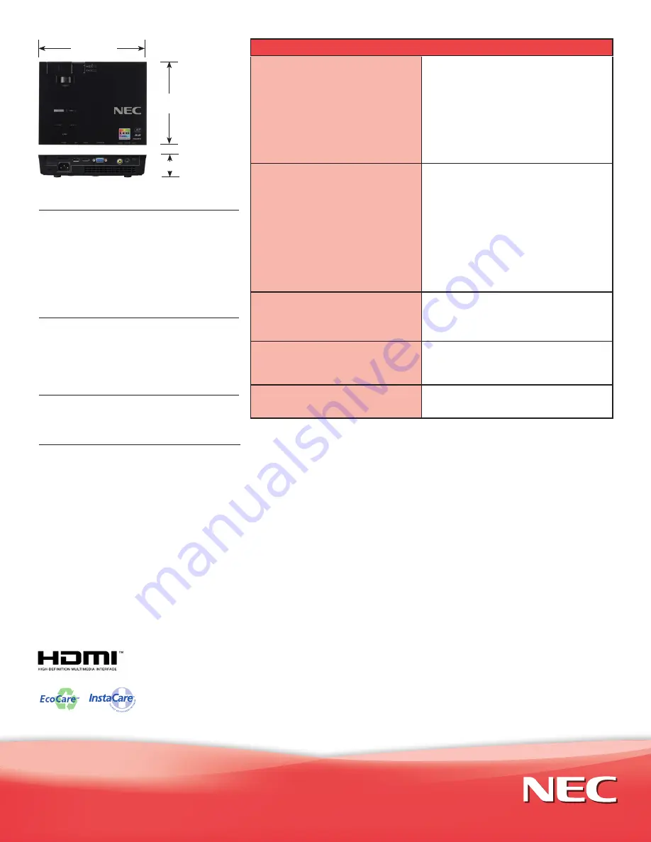 NEC L50W Specifications Download Page 2