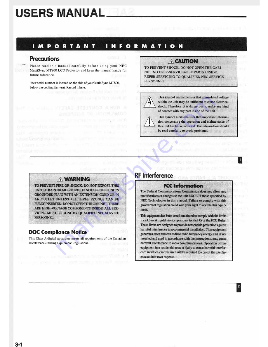 NEC MultySync MT800 User Manual Download Page 2