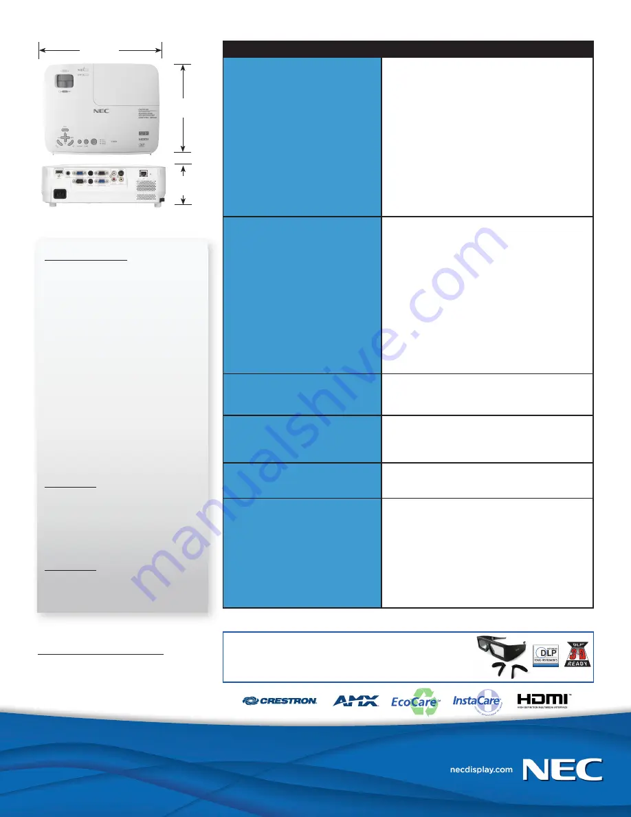 NEC NP-V311W Specifications Download Page 2