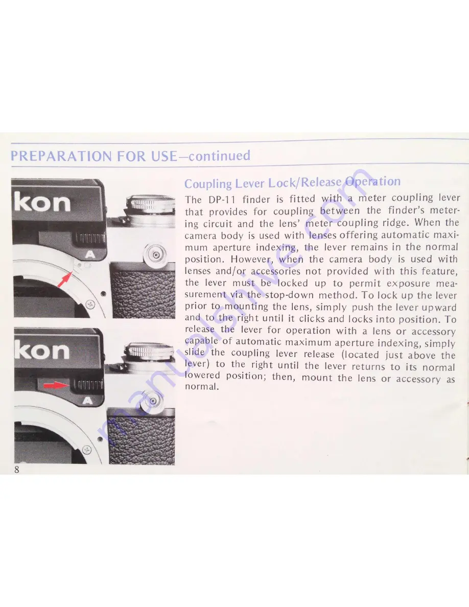 Nikon F2A Photomic DP-11 Instruction Manual Download Page 8