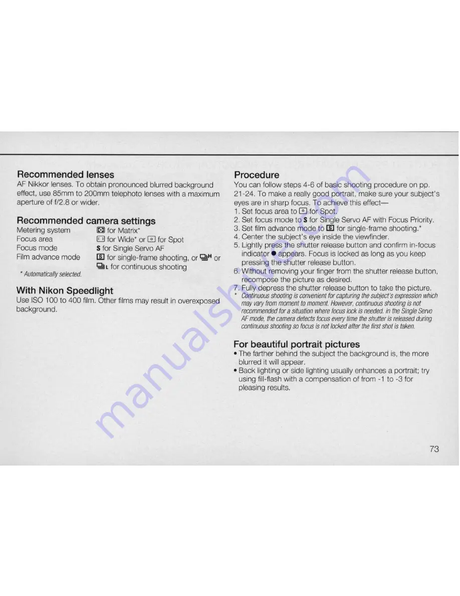 Nikon N90 AF Instruction Manual Download Page 73