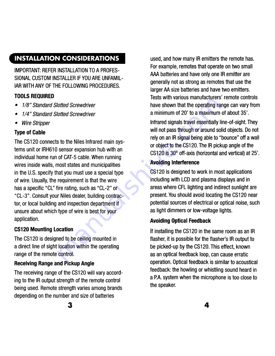 Niles CS120 Installation & Operation Manual Download Page 3