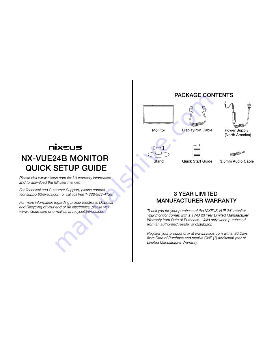 Nixeus NX-VUE24B Quick Setup Manual Download Page 1