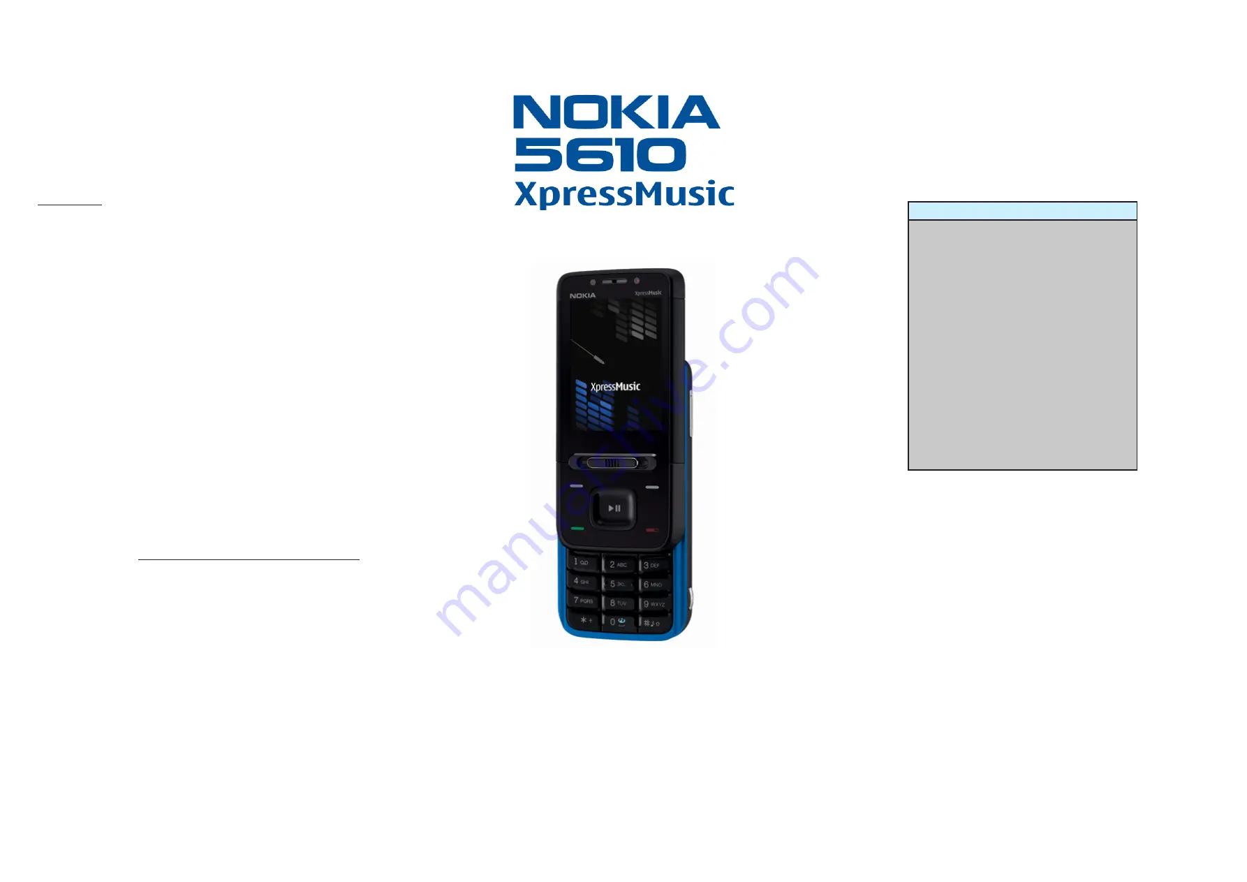 Nokia 5610 Xpress Music Скачать руководство пользователя страница 1