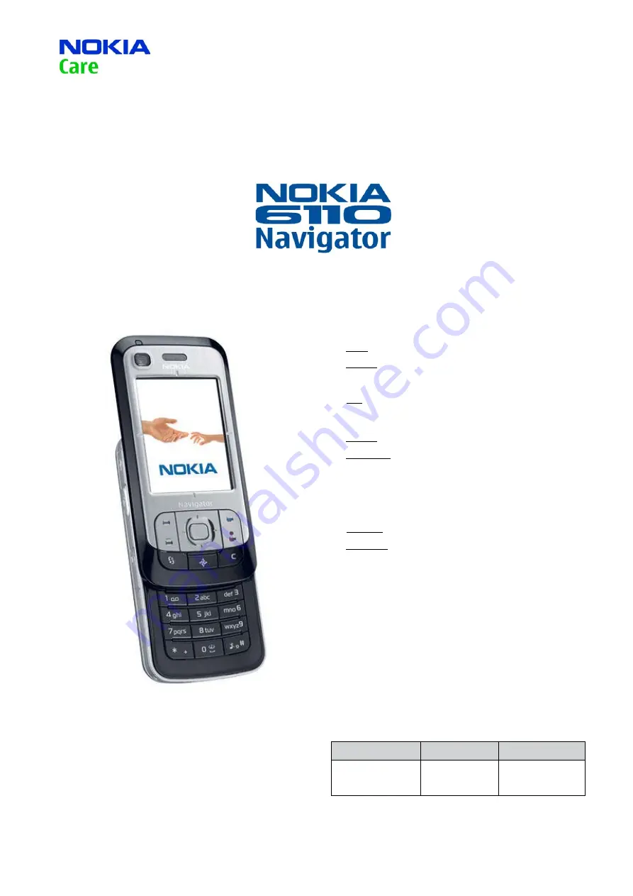 Nokia 6110 - Navigator Smartphone 40 MB Service Manual Download Page 1