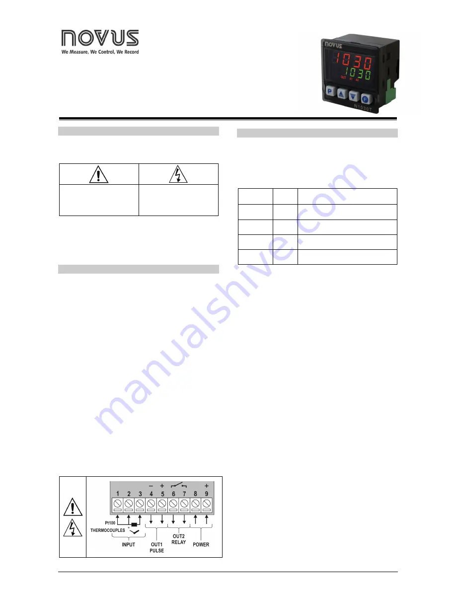 Novus N1030T Instruction Manual Download Page 1