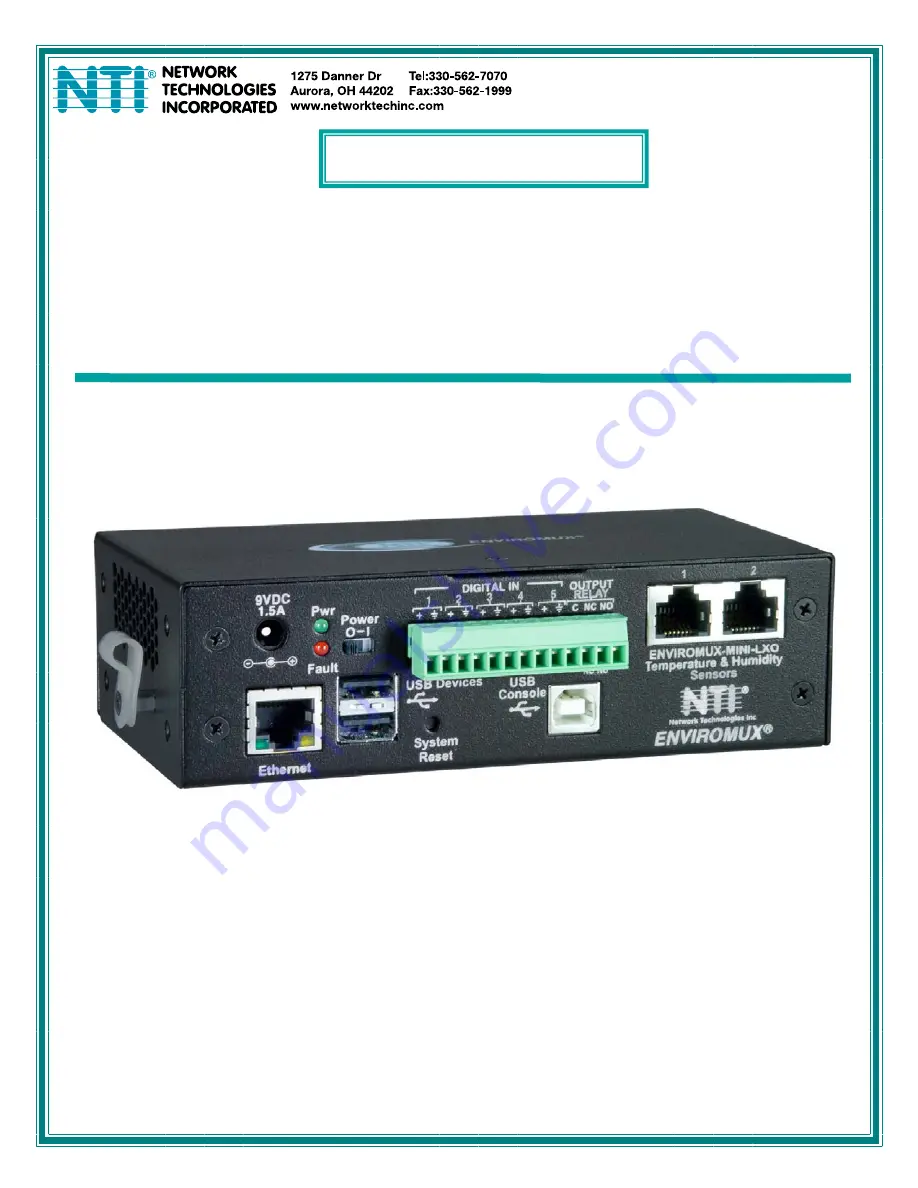 NTI ENVIROMUX-MINI-LXO Installation And Operation Manual Download Page 1