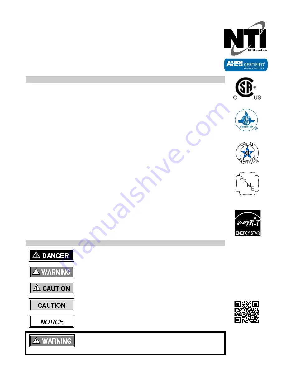 NTI Trinity Tft110 Installation And Operation Manual Download Page 1