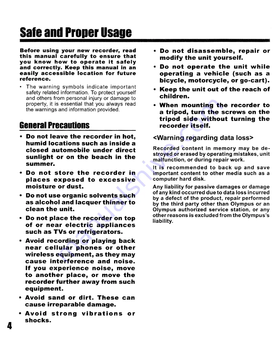 Olympus LS-10 - Linear PCM Recorder 2 GB Digital Voice Instructions Manual Download Page 4