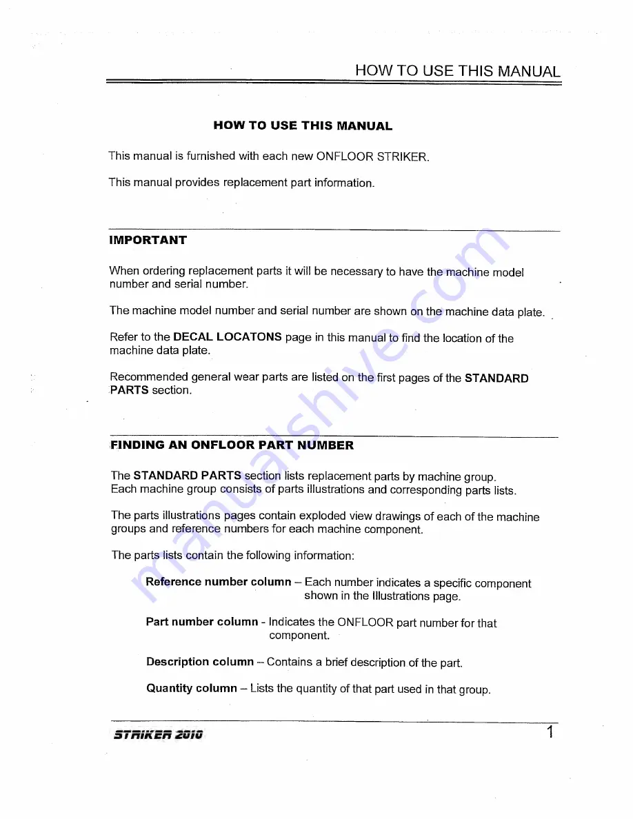 Onfloor Striker 2010 Operator'S Manual Download Page 24