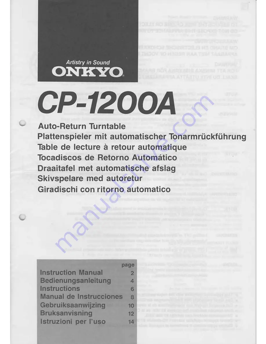 Onkyo CP-1200A Instruction Manual Download Page 2