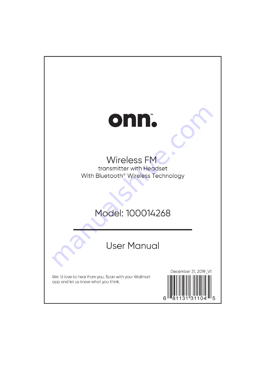 Onn 100014268 User Manual Download Page 1