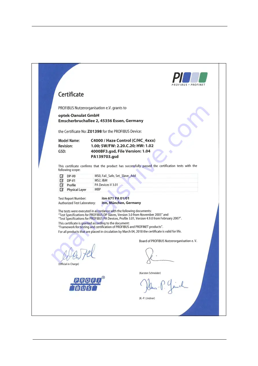 Optek PROFIBUS C4151 Instruction Manual Download Page 60