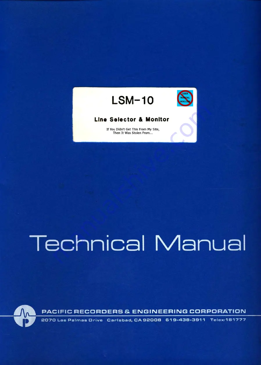 Pacific Recorders & Engineering Corporation LSM-10 Technical Manual Download Page 1