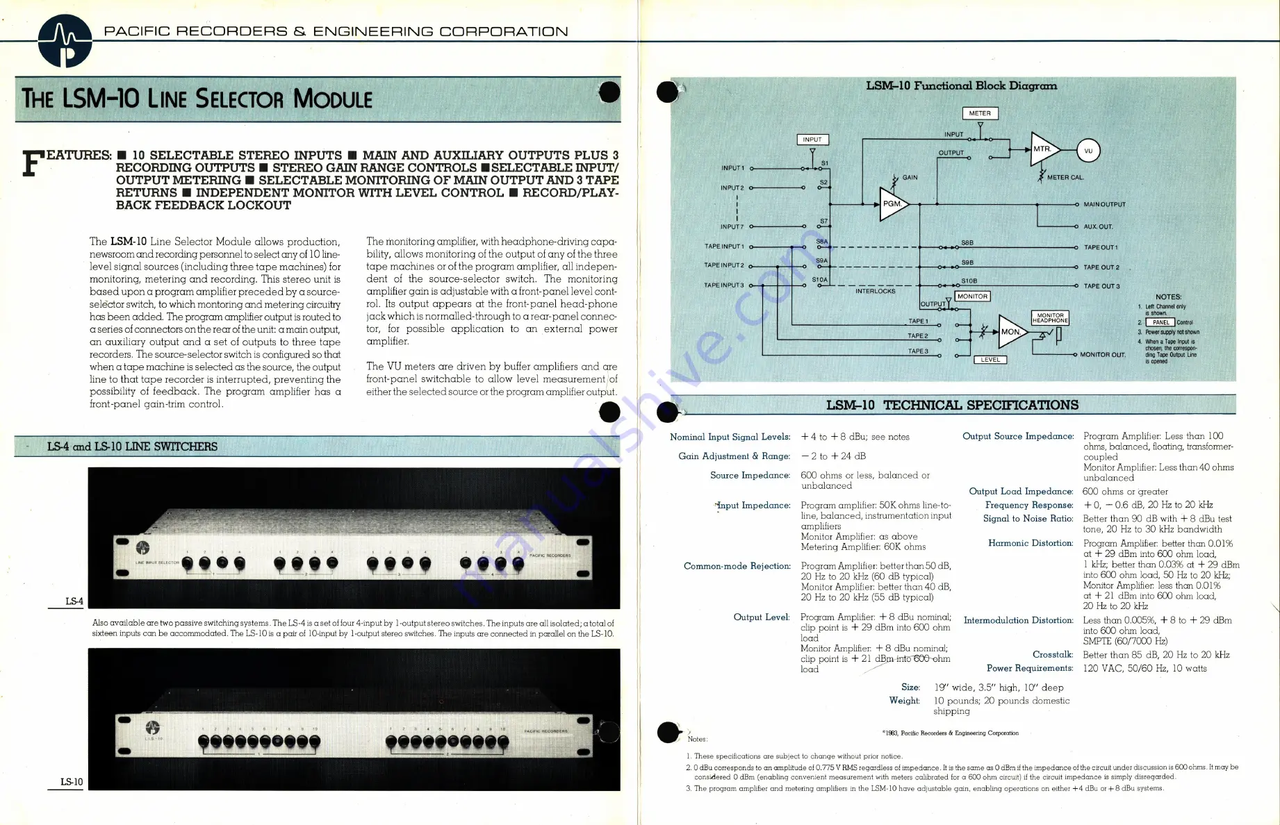 Pacific Recorders & Engineering Corporation LSM-10 Technical Manual Download Page 3