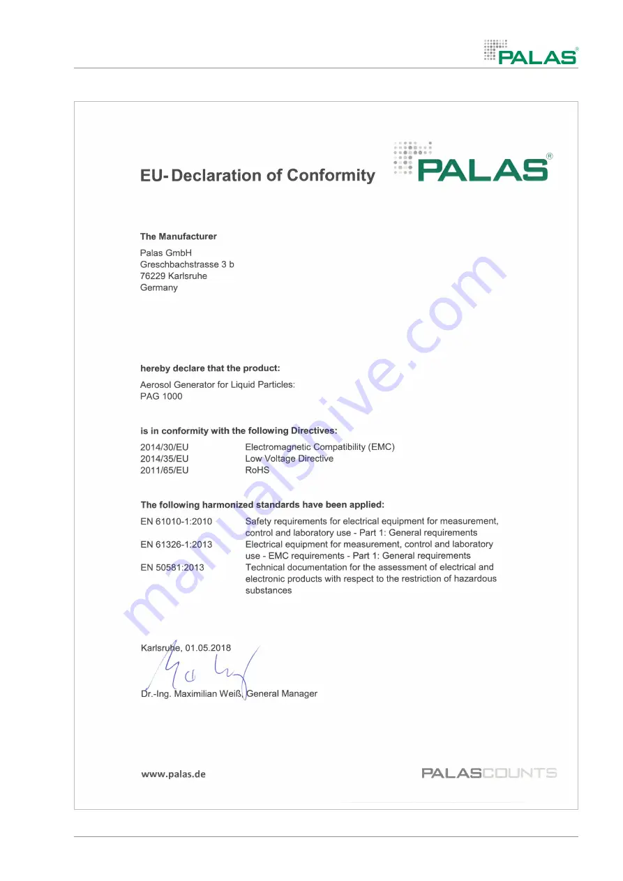 Palas PAG 1000 Operating Manual Download Page 22